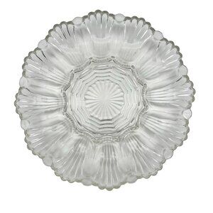 Vintage Clear Glass Scalloped Deviled Egg Serving Plate Round 10 Inches